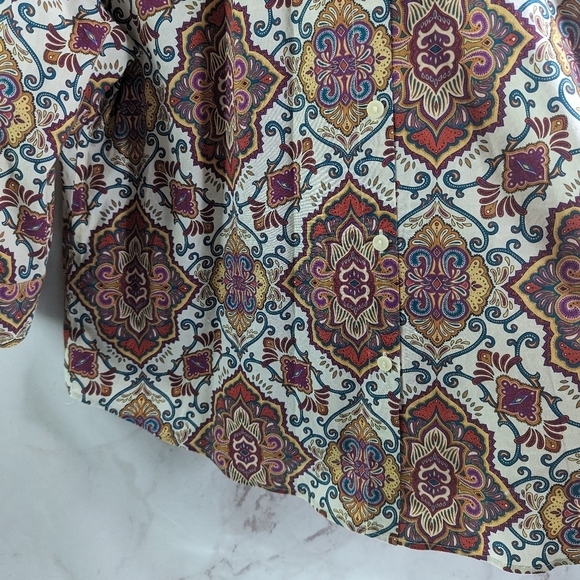 Chicos Shirt Women XL 3 Pink White Paisley Non Iron Wrinkle Button Up Back - Picture 8 of 12